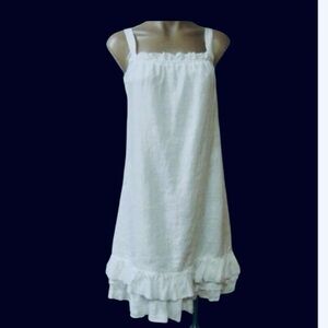 Eileen Fisher White Linen Sleeveless Ruffled Whimpsi Core Sundress Sz SP